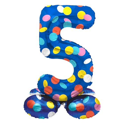 Folat 63975 Luftballon Geburtstag Stehender Ziffer 5 Colorful Dots Blau mit farbigen Punkten 72 cm-Decoration Geburtstagdeko, Ballon Zahl, Kein Helium erforderlich, Bunt von Folat