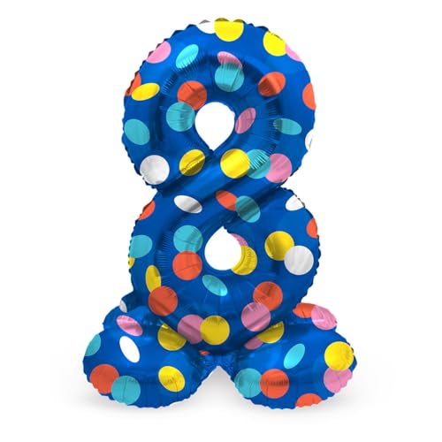 Folat 63978 Luftballon Geburtstag Stehender Ziffer 8 Colorful Dots Blau mit farbigen Punkten 72 cm-Decoration Geburtstagdeko, Ballon Zahl, Kein Helium erforderlich, Bunt von Folat