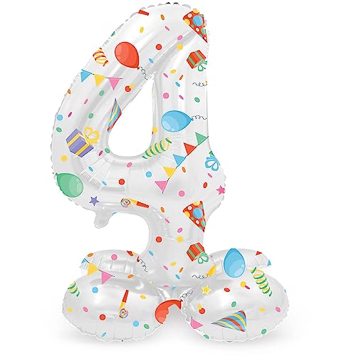 Folat 63964 Luftballon Geburtstag Stehender Ziffer 4 Joyful Party Weiß mit Geschenke und Dekoration 72 cm-Decoration Geburtstagdeko, Ballon Zahl, Kein Helium erforderlich, Bunt, Standard-Größe Folat 63964 Luftballon Geburtstag Stehender Ziffer 4 Joyful Party Weiß mit Geschenke und Dekoration 72 cm-Decoration Geburtstagdeko, Ballon Zahl, Kein Helium erforderlich, Bunt, Standard-Größe von Folat