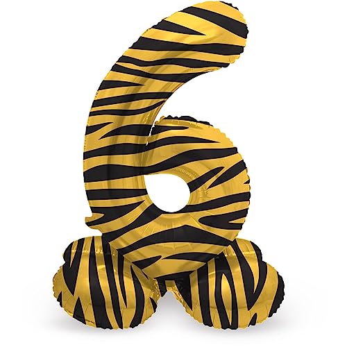 Folat 64756 Luftballon Geburtstag Stehender Ziffer 6 Tiger Chic Löwe Braun Schwarz 41 cm-Decoration Geburtstagdeko, Ballon Zahl, Kein Helium erforderlich, Colourful von Folat