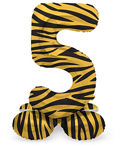 Folat 63955 Luftballon Geburtstag Stehender Ziffer 5 Tiger Chic Löwe Braun Schwarz 72 cm-Decoration Geburtstagdeko, Ballon Zahl, Kein Helium erforderlich, Colourful von Folat