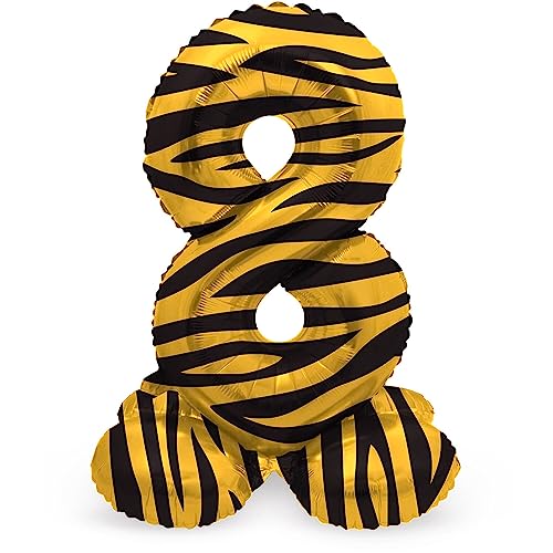 Folat 63958 Luftballon Geburtstag Stehender Ziffer 8 Tiger Chic Löwe Braun Schwarz 72 cm-Decoration Geburtstagdeko, Ballon Zahl, Kein Helium erforderlich, Colourful von Folat