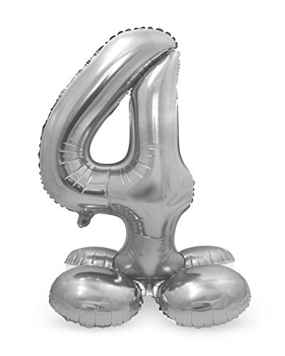 Folat 64714 - Folienballon Zahl 4 - Silber mit Basis ca. 81 cm von Folat