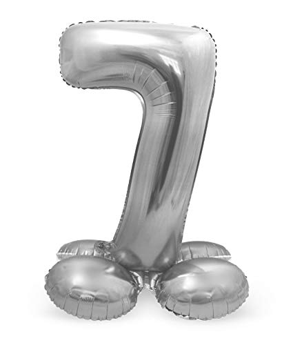 Folat 64717 - Folienballon Zahl 7 - Silber mit Basis ca. 81 cm von Folat
