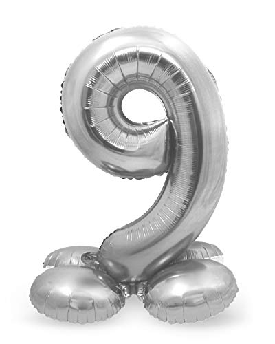 Folat 64719 - Folienballon Zahl 9 - Silber mit Basis ca. 81 cm von Folat