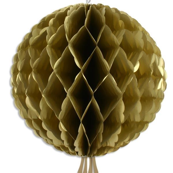Wabenball golden mit Schnur zum Befestigen, aus Papier, 30cm von Folat
