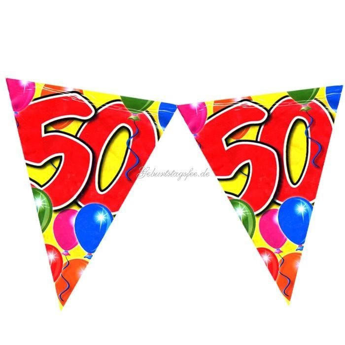 Wimpelkette zum 50. Geburtstag, 10m Partywimpel, Folie von Folat