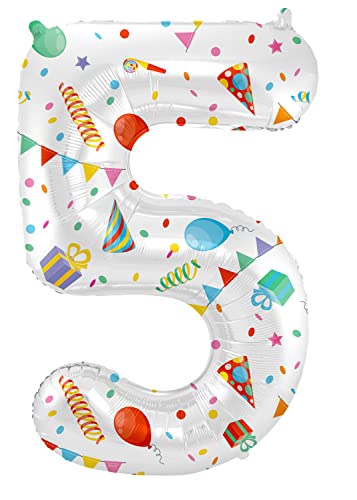 Folat 64175 Luftballon Geburtstag Ziffer Zahl 5 Joyful Party Weiß mit Geschenke und Dekoration 86 cm - Helium Ballon Decoration Geburtstagdeko, Ballon Zahl Folat 64175 Luftballon Geburtstag Ziffer Zahl 5 Joyful Party Weiß mit Geschenke und Dekoration 86 cm - Helium Ballon Decoration Geburtstagdeko, Ballon Zahl von Folat
