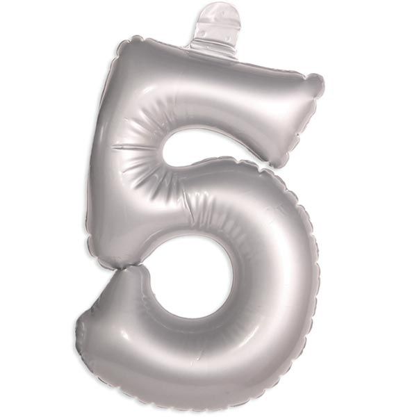 Zahl 5 als aufblasbarer Infletter mit Ventil, silbern, 35cm Zahl 5 als aufblasbarer Infletter mit Ventil, silbern, 35cm von Folat