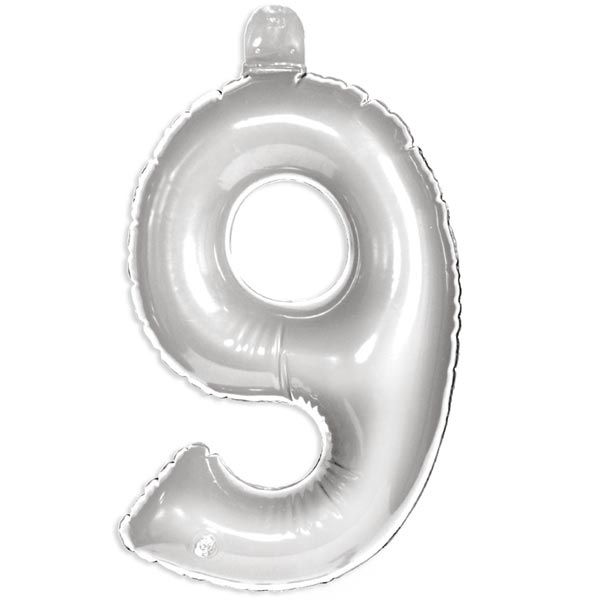 Zahl 9 als aufblasbarer Infletter mit Ventil, silbern, 35 cm Zahl 9 als aufblasbarer Infletter mit Ventil, silbern, 35 cm von Folat