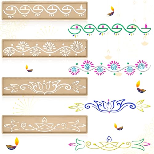 FoldTier Rangoli-Schablonen für Diwali-Bordüre, Rangoli, Kunststoff-Schablonen für Bodendekoration, einfach für Anfänger, indische Diwali-Festivals, Heimdekoration, DIY-Zubehör FoldTier Rangoli-Schablonen für Diwali-Bordüre, Rangoli, Kunststoff-Schablonen für Bodendekoration, einfach für Anfänger, indische Diwali-Festivals, Heimdekoration, DIY-Zubehör von FoldTier