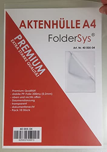 10x FolderSys A4 feste PREMIUM Aktenhülle Sichthülle 200my stark 40005-04 von FolderSys