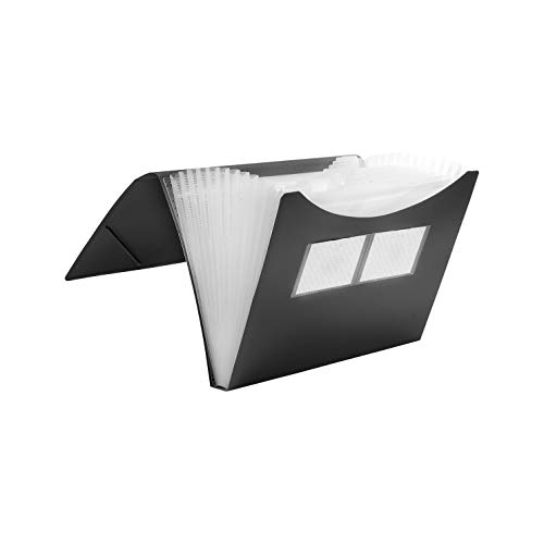 Fächermappe 12er schwarz mit Visitenkartentasche u. Eckspannerverschluss von FolderSys