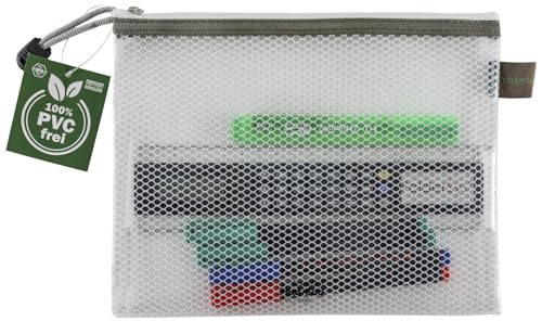 PVC-freier Reißverschluß-Beutel B6 transparent/taupe, weißer Reiß- von FolderSys