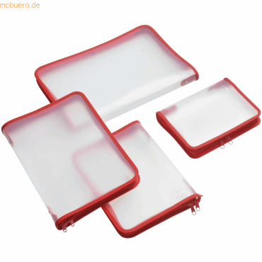 Foldersys Reißverschlusstasche A4 PP farblos transluzent Zip rot von Foldersys