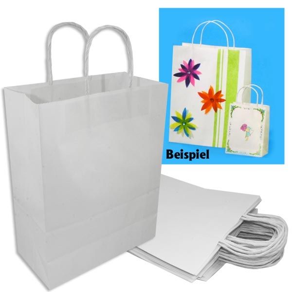 20 Weiße Papiertaschen GROß, starkes Material, 24x12x31cm, zum Gestalten 20 Weiße Papiertaschen GROß, starkes Material, 24x12x31cm, zum Gestalten von Folia Bringmann