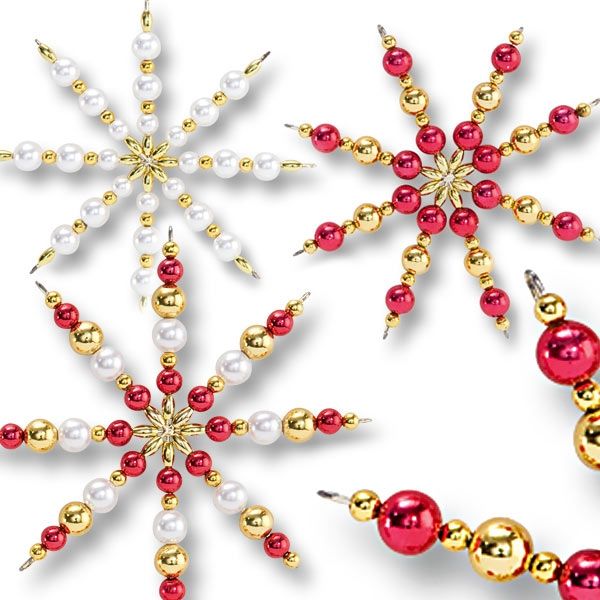 Bastelset Perlensterne rot, ideal für Weihnachtsbaumschmuck von Folia Bringmann