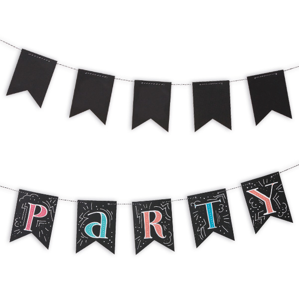 Beschreibbare Wimpelkette aus Tafelfolie Beschreibbare Wimpelkette aus Tafelfolie