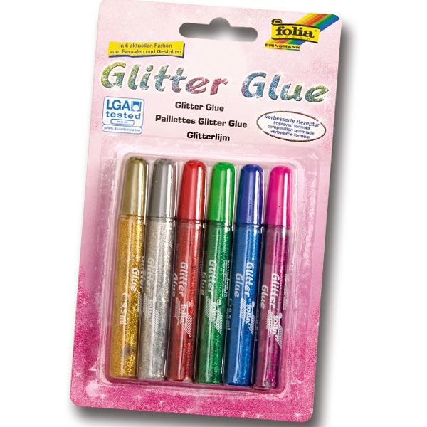 Glitter-Glue, 6 Stifte, Glitzerkleber in sechs versch. Farben von Folia Bringmann