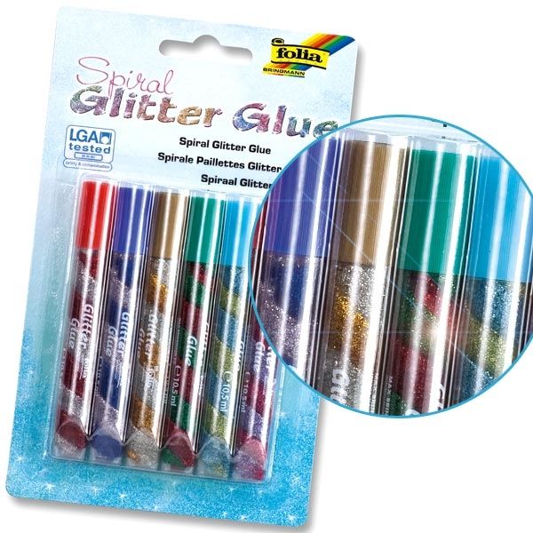 Glitter-Glue Spiralen Standard, 6er Pack, mit eingedrehten Farben, Bastel-Idee, Glitzer Klebstoff Glitter-Glue Spiralen Standard, 6er Pack, mit eingedrehten Farben, Bastel-Idee, Glitzer Klebstoff von Folia Bringmann