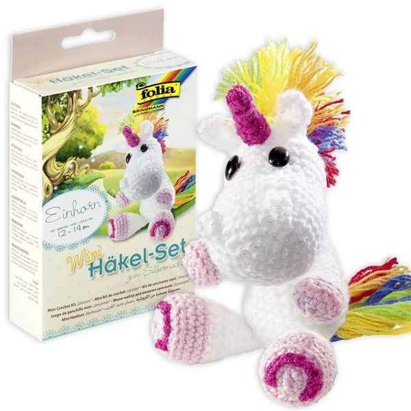 Glitzer Einhorn Mini Häkelset, Bastelset, Kinder sinnvoll beschäftigen Glitzer Einhorn Mini Häkelset, Bastelset, Kinder sinnvoll beschäftigen von Folia Bringmann