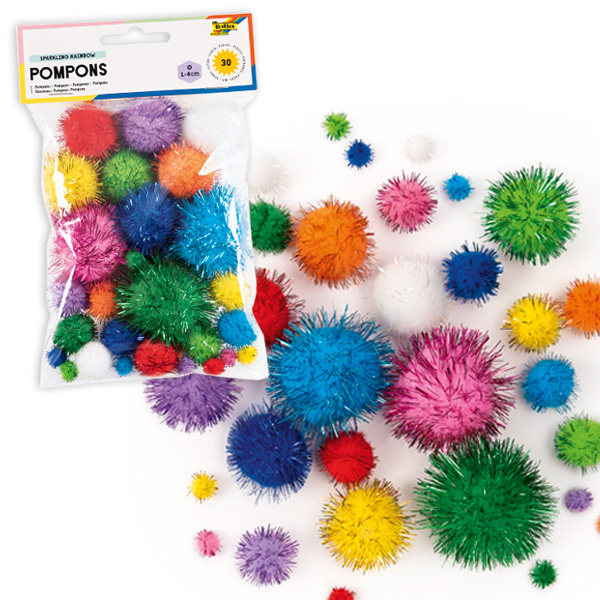 Glitzer-Pompons, Regenbogen, 30 Stück Glitzer-Pompons, Regenbogen, 30 Stück von Folia Bringmann