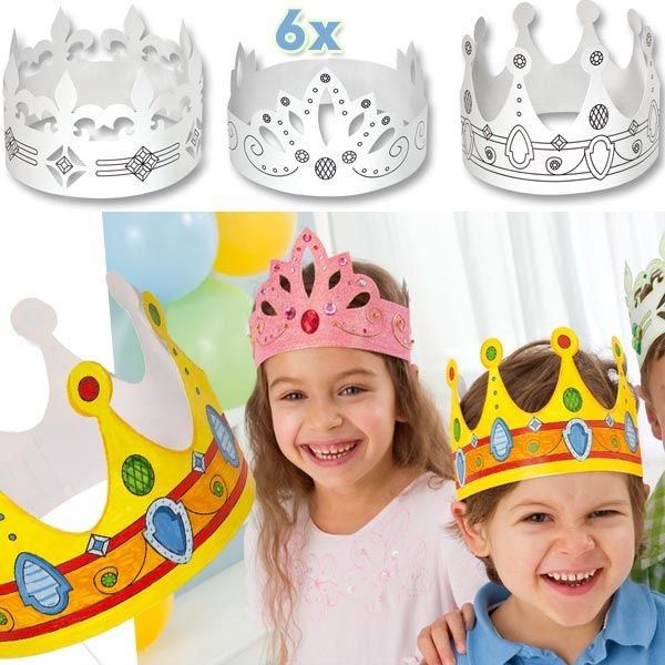 Kinderkronen zum Bemalen und Gestalten, 6 Stück in 3 Designs, für Jungen und Mädchen Kinderkronen zum Bemalen und Gestalten, 6 Stück in 3 Designs, für Jungen und Mädchen von Folia Bringmann