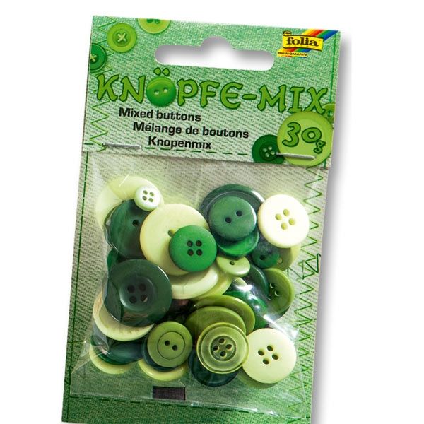Knöpfe-Mix grün in verschiedenen Formen und Helligkeiten, 30g Knöpfe-Mix grün in verschiedenen Formen und Helligkeiten, 30g von Folia Bringmann