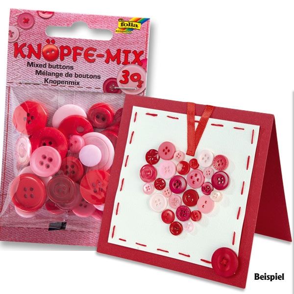 Knöpfe-Mix in Rot, verschiedene Größen und Schattierungen, 30g von Folia Bringmann