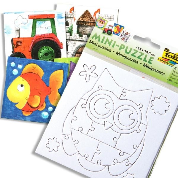 Mini Puzzle Set, 4 Stk, zum Anmalen und Puzzeln, zum Kindergeburtstag