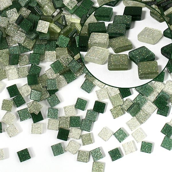 Mosaiksteine, 700 Stück, 5x5mm GLITTER MIX - grün von Folia Bringmann