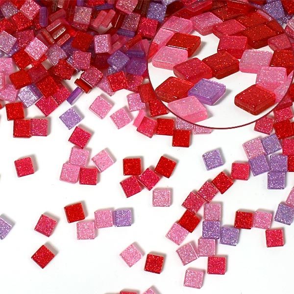 Mosaiksteine, 700 Stück, 5x5mm GLITTER MIX - pink, für Bilderrahmen, Basteln und mehr von Folia Bringmann