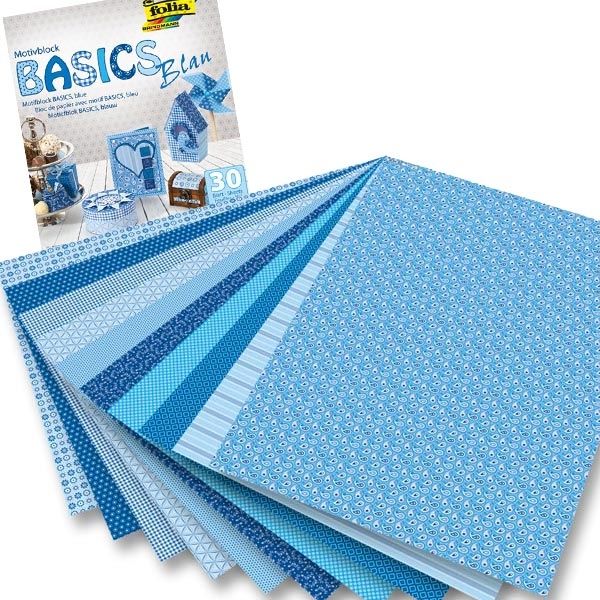 Motivblock Basics blau mit 30 Blatt Bastelpapier/Motivkarton,  24×34cm von Folia Bringmann