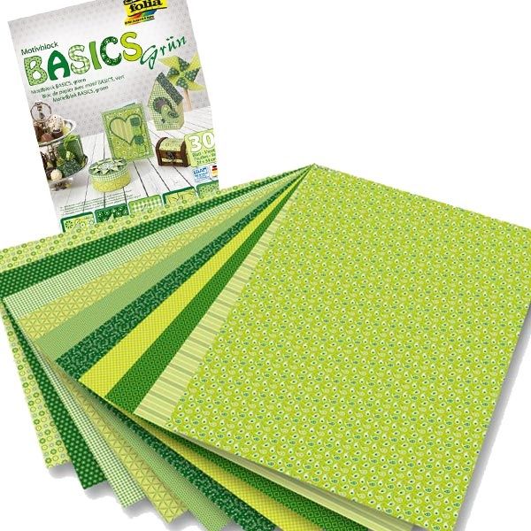 Motivblock Basics grün mit 30 Seiten Motivkarton und -papier, 24×34cm von Folia Bringmann