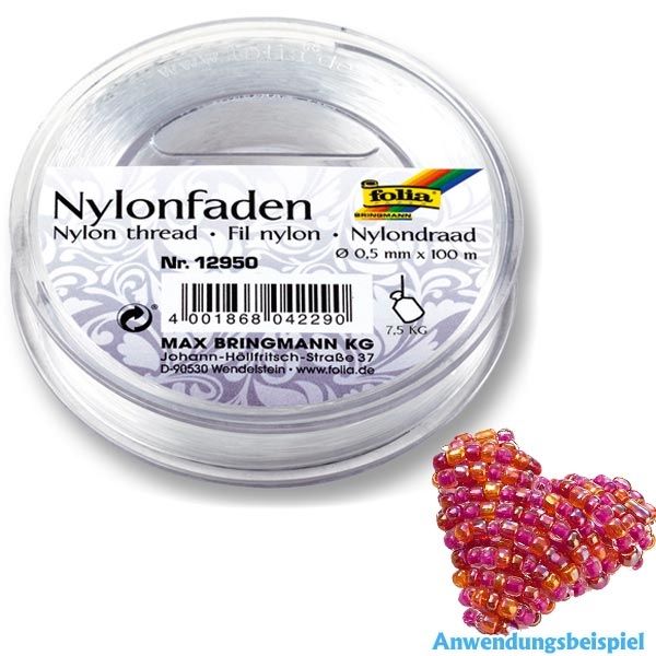 Nylonfaden auf Spule, 0,50mmx100m transparent, für Perlentiere, Mobiles, Schmuck Nylonfaden auf Spule, 0,50mmx100m transparent, für Perlentiere, Mobiles, Schmuck von Folia Bringmann