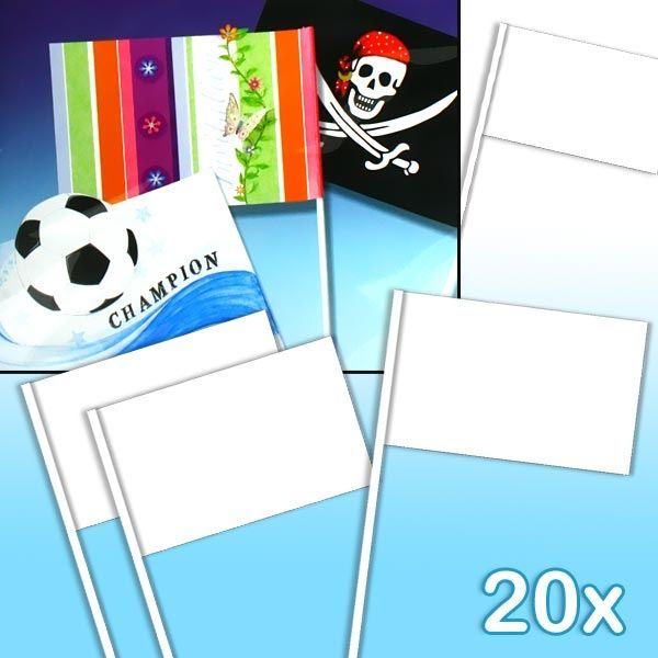 Papierfähnchen, DIN A5, Stablänge 40cm 20 Stück, weiß, zum Bemalen Papierfähnchen, DIN A5, Stablänge 40cm 20 Stück, weiß, zum Bemalen von Folia Bringmann