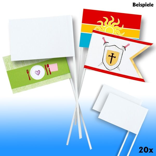 Papierfähnchen DIN A6, Stablänge 30cm, 20 Stück, weiß, zum Bemalen Papierfähnchen DIN A6, Stablänge 30cm, 20 Stück, weiß, zum Bemalen von Folia Bringmann
