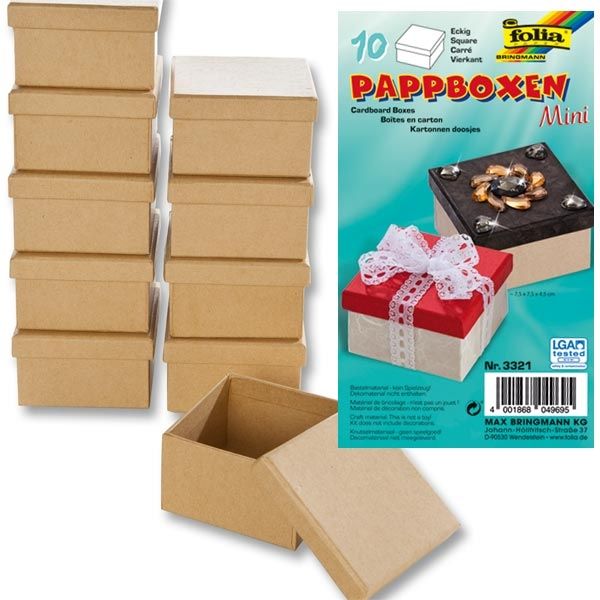 Pappboxen Mini, 10 Stück ECKIG, 7,5x7,5x4,5 cm, natur,Geschenkverpackung von Folia Bringmann