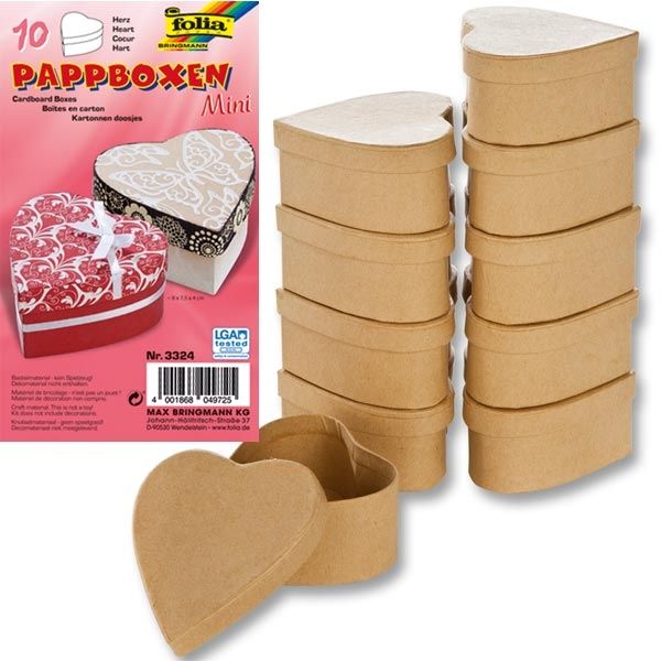 Pappboxen Mini, 10 Stück HERZ, 8x7,5x4 cm, natur, Verpackung für Geschenk zum Valentinstag von Folia Bringmann