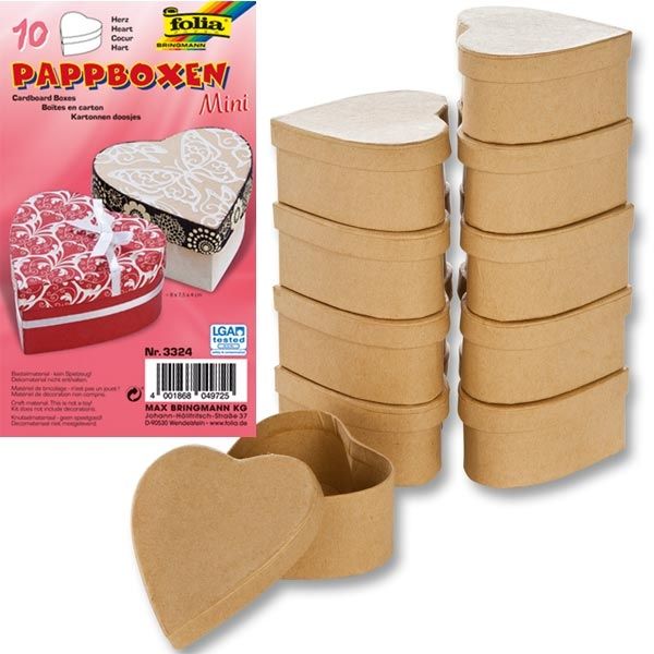 Pappboxen Mini, 10 Stück HERZ, 8x7,5x4 cm, natur, Verpackung für Geschenk zum Valentinstag