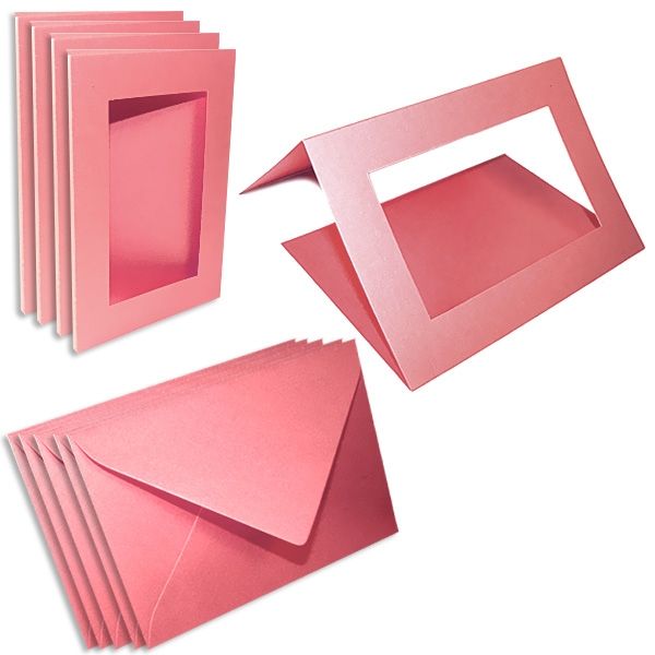 Passepartoutkarten rosa, rechteckig, für eigene Geburtstagskarten, 5 Stk. von Folia Bringmann