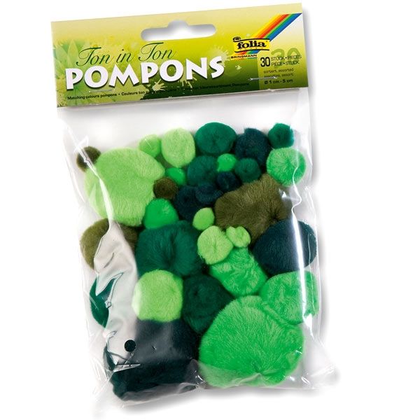Pompons, 30 Stück, grün sortiert, mehrere Größen, hell und dunkel von Folia Bringmann