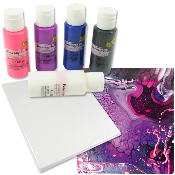Pouring Kreativset BUNT, 5 Farben 1 Leinwand, mit Pouring-Medium Pouring Kreativset BUNT, 5 Farben 1 Leinwand, mit Pouring-Medium von Folia Bringmann