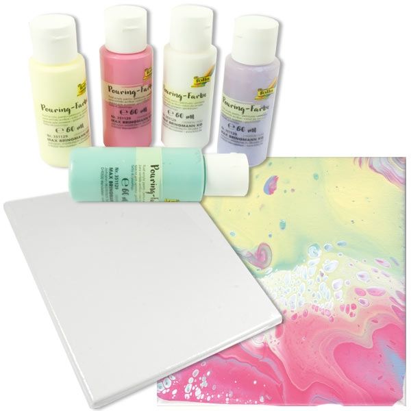 Pouring Kreativset PASTELL, 5 Farben 1 Leinwand, mit Pouring-Medium Pouring Kreativset PASTELL, 5 Farben 1 Leinwand, mit Pouring-Medium