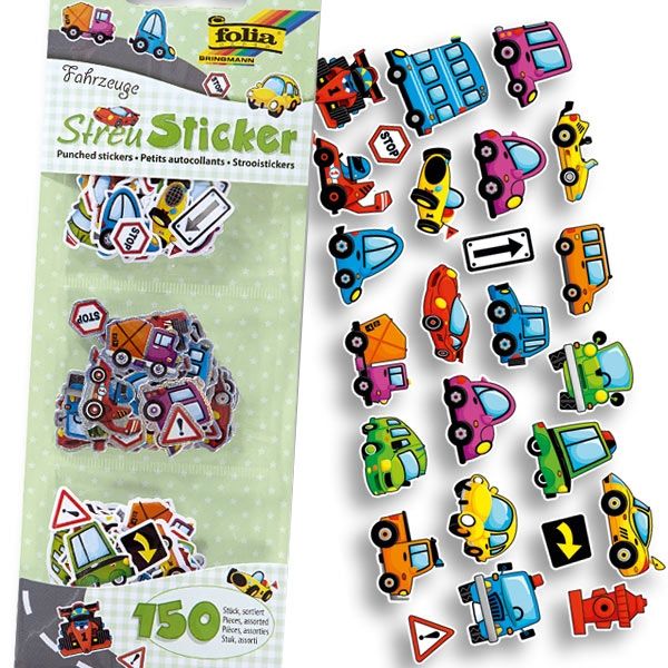 Streu-Sticker Fahrzeuge 150 Stück, kleine Autosticker für Kinder von Folia Bringmann