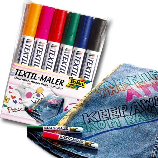 Textilmaler, 6 Stifte, zum Bemalen von T-Shirts, Hosen, Taschen uvm,  Textilien-Malstifte von Folia Bringmann