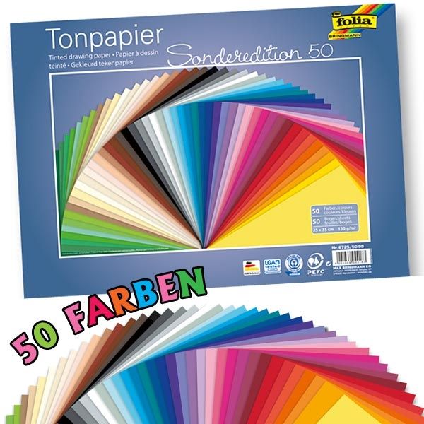 Tonpapier 50 Blatt, 50 versch. Farben, 25cm x 35cm, ideal zum Basteln der verschiedensten Dinge Tonpapier 50 Blatt, 50 versch. Farben, 25cm x 35cm, ideal zum Basteln der verschiedensten Dinge von Folia Bringmann