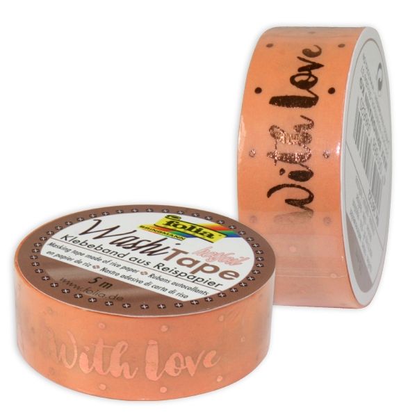 Washi Tape mit Heißfolienveredelung, 1 Rolle, Rosegold "With Love" Washi Tape mit Heißfolienveredelung, 1 Rolle, Rosegold "With Love" von Folia Bringmann
