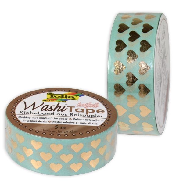 Washi Tape mit Heißfolienveredelung, 1 Rolle, gold Herzchen Washi Tape mit Heißfolienveredelung, 1 Rolle, gold Herzchen von Folia Bringmann