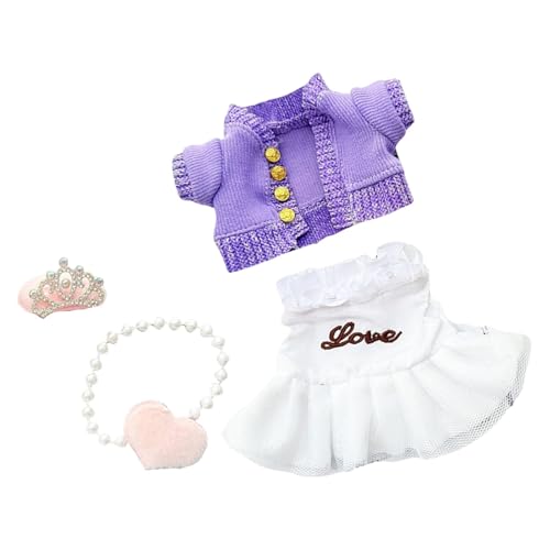 Folpus 17cm Plüsch Puppe Kleid Nette Kleidung mit Haar Zubehör Stricken Pullover Szene Foto Prop, 4 Stück Lila von Folpus